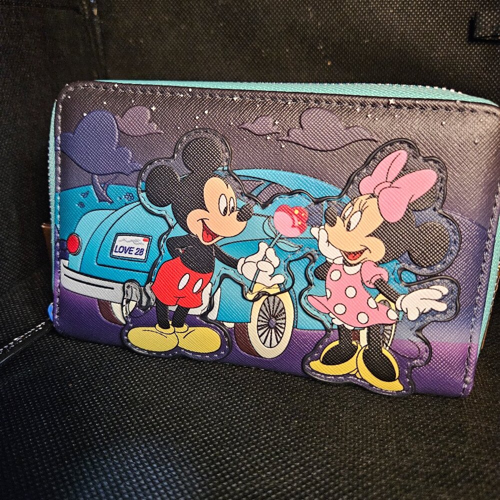 Disney Loungefly Mickey & Minnie Date Night Drive-In Zip Around Wallet